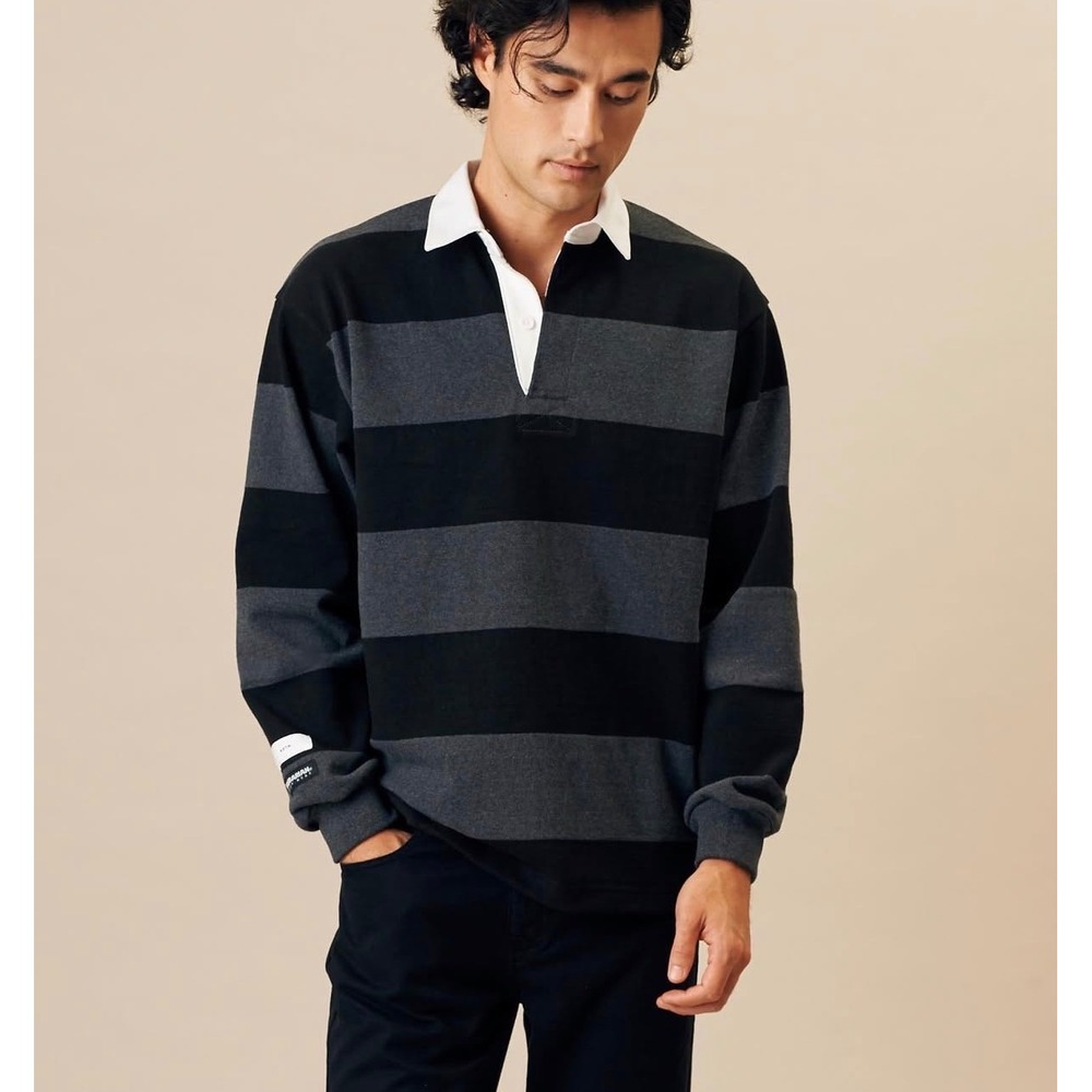 Barbarian | Rugby Jersey Medium Gray Black Traditional 4 Inch Stripe Shirt